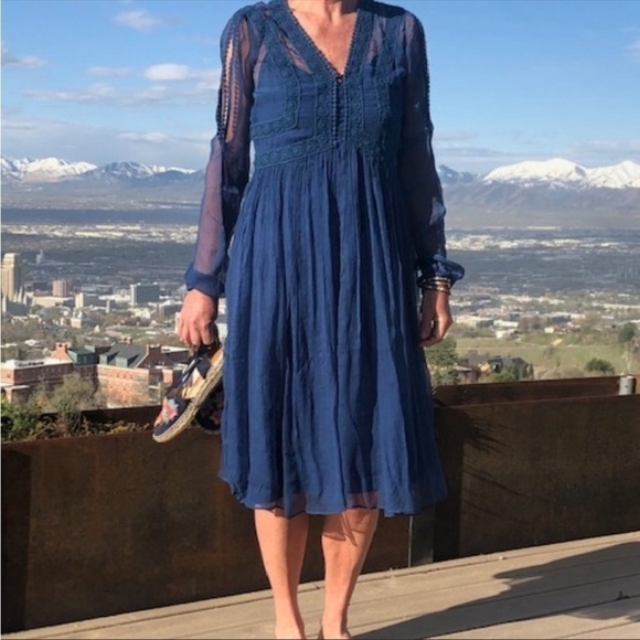 SUNDANCE 2PC CROCHET LACE EMPIRE WAIST BLUE LAPIS ROMANTIC DRESS SIZE 4 NWT - Picture 4 of 8